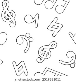 Musical notes. Seamless pattern. Coloring Page. Hand drawn style. Vector drawing. Design ornaments.