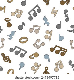 Musical notes. Seamless pattern. Hand drawn style. Vector drawing. Design ornaments.