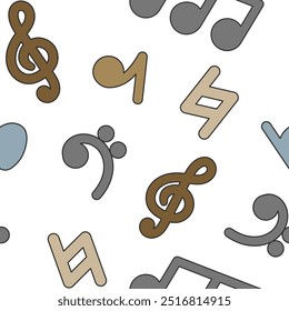 Musical notes. Seamless pattern. Hand drawn style. Vector drawing. Design ornaments.