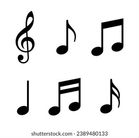 Musical notes set. Music notes icons collection. Musical note. Treble clef. Vector illustration