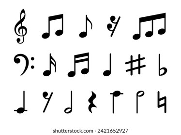 Musikalische Noten Set. Sammlung von Symbolen für Musik. Musikalische Note. Symbol für zauberhaften Klecks. Vektorgrafik