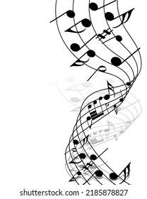 Musical notes with shadow.Abstract musical background. Musical notation.Music staff. Vector illustration.