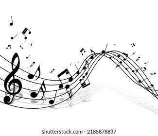 Musical notes with shadow.Abstract musical background. Musical notation.Music staff. Vector illustration.