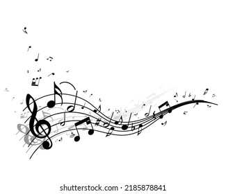 Musical notes with shadow.Abstract musical background. Musical notation.Music staff. Vector illustration.