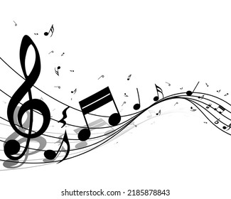 Musical notes with shadow.Abstract musical background. Musical notation.Music staff. Vector illustration.