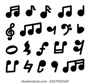 Musical notes. Silhouette Image. Hand drawn style. Vector drawing. Collection of design elements.