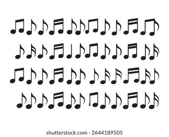 Notas musicais, simples, padrão de repetição de notas musicais pretas contra um fundo branco, notas musicais, música, ritmo, padrão, fundo, design gráfico, sem costura, repetição, tema de música, melodia,
