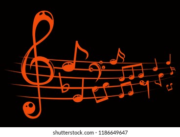 Musical notes staff background with lines. Vector illustration