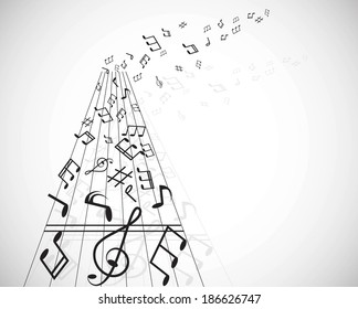 Musical notes staff background with lines. Vector illustration.