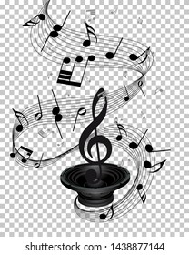 Musical notes staff background with loudspeaker. Vector illustration.