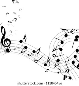 Musical notes staff background on white. Vector illustration.