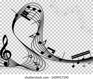 Musical notes staff background on white. Vector illustration.