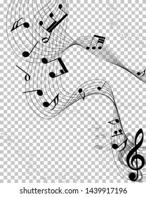 Musical nota antecedentes del personal en blanco. Ilustración vectorial.