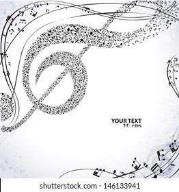 Musical notes staff background on white. Vector illustration.