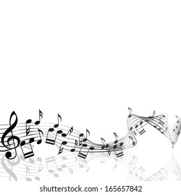 Musical notes staff background on white. Vector illustration.