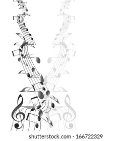 Musical notes staff background on white. Vector illustration.