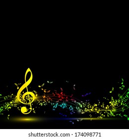 Musical notes staff background on black. Vector illustration