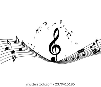 Musical notes staff background on white. Vector illustration.