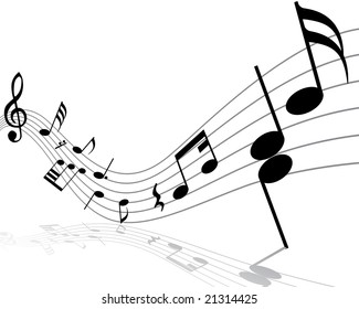 Musical notes staff with lines and shadows
