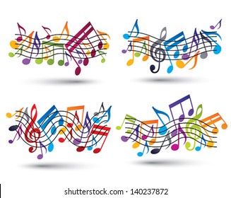 Musical notes staff set, abstract vector symbols of music theme.