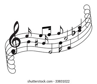 Musical notes staff theme for use in web design