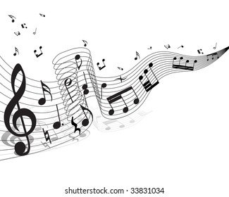 Musical notes staff theme for use in web design