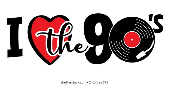 Musical notes stave line pattern symbol icon for staff and music note wave melody I love the years 90's or sixties. Peace love music. year with love heart symbol. 1990 or 90s style.