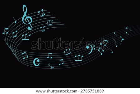 Musical notes stave line pattern symbols icon for staff and music note theme Transparent background.  Clef Symbols. Simple Music Icon Vector Illustration.