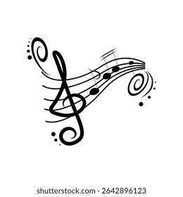 As notas musicais giram. Design de som abstrato. Padrão de harmonia criativo. Gráfico de ritmo preto.