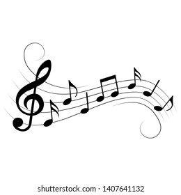 Musical notes with swirls, design elements, vector illustration.