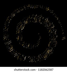 Musical notes symbols flying vector illustration. Notation melody record classic concept. Jazz music studio background. Gold sound recording notes.