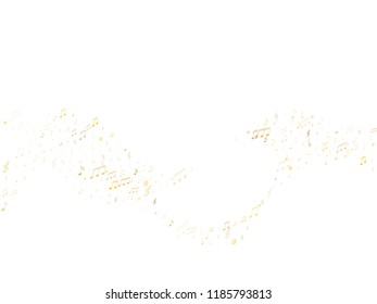 Musical notes symbols flying vector illustration. Notation melody record silhouettes. Musician album background. Gold metallic musical note.
