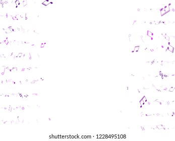 Musical notes symbols flying vector illustration. Notation melody record icons. Abstract music studio background. Ultra violet melody sound notation.