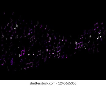 Musical notes symbols flying vector design. Notation melody record clip art. Piano instrument tune background. Purple violet musical notation.