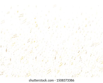 Musical notes symbols flying vector design. Notation melody record silhouettes. Pop music studio background. Gold metallic melody sound notes.