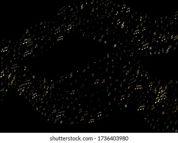 Musical notes symbols flying vector design. Notation melody record classic signs. Concert poster backdrop. Gold musical note.