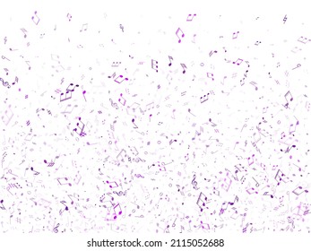 Musical notes symbols flying vector illustration. Notation melody record signs. Modern music studio background. Purple violet musical note.