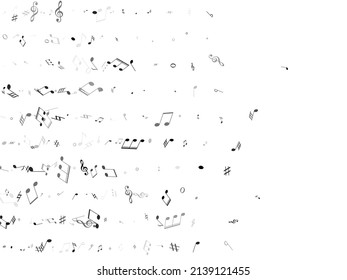 Musical notes symbols flying vector design. Notation melody record concept. Futuristic music studio background. Monochrome melody sound notation.