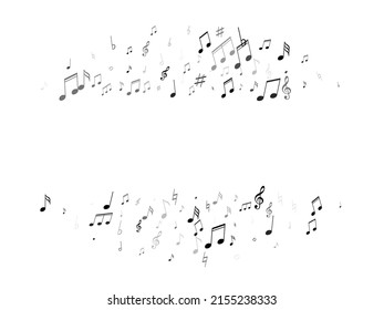 Musical notes symbols flying vector illustration. Notation melody record classic pictograms. Bass guitar play background. Monochrome melody sound notes signs.