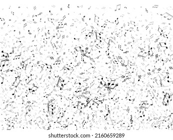 Musical notes symbols flying vector design. Notation melody record elements. Jazz music studio background. Black sound recording notes.