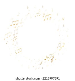 Musical notes symbols flying vector design. Notation melody record icons. Elecrtonic music studio background. Gold metallic melody sound notes.