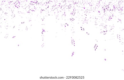 Musical notes symbols flying vector illustration. Notation melody record classic concept. Bass guitar play background. Ultra violet sound recording notes.