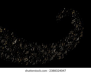 Musical notes symbols flying vector background. Notation melody record classic elements. Doodle music studio background. Gold metallic musical notation.