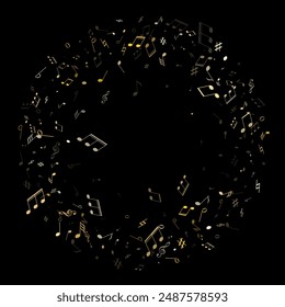 Musical notes symbols flying vector background. Notation melody record clip art. Abstract music studio background. Gold musical notation.
