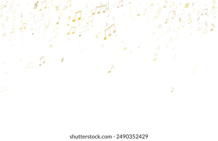 Musical notes symbols flying vector design. Notation melody record silhouettes. Abstract music studio background. Gold metallic sound recording notes.