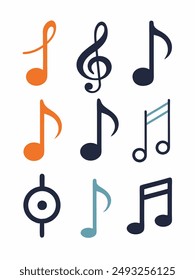 Musical notes and symbols on white background, vector illustration.