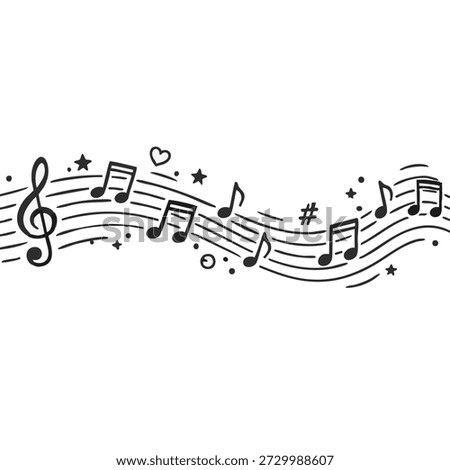 Musical notes and symbols in a wave