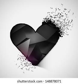 Musical notes take out from heart on grey, can be use flyer, banner, poster or background for music parties. 