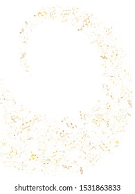 Musical notes, treble clef, flat and sharp symbols flying vector design. Notation melody record icons. Abstract music studio background. Gold metallic musical note.