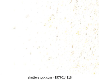 Musical notes, treble clef, flat and sharp symbols flying vector background. Notation melody record pictograms.  